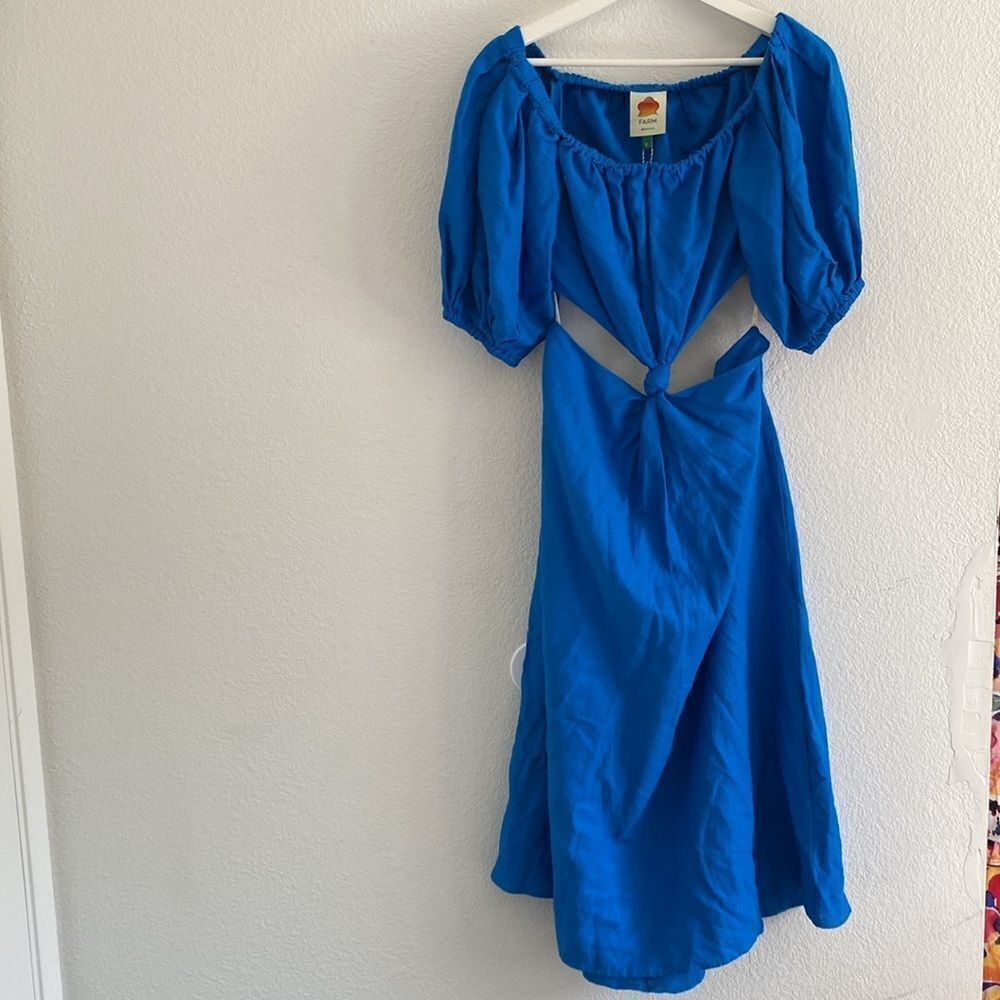 Farm Rio  Blue Tie Knot Midi Dress Small - Picture 7 of 10